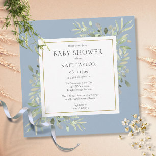 Greenery Dusty Blue Boy Baby Shower Sprinkle Invitation