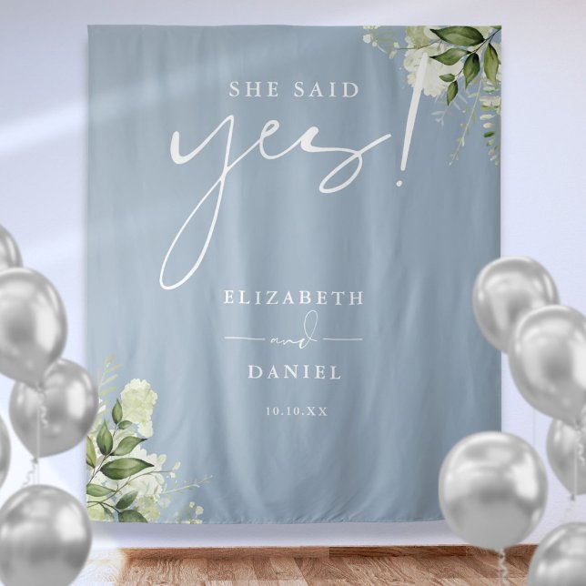 Greenery Dusty Blue Engagement Party Backdrop Tapestry (Greenery Dusty Blue Engagement Party Backdrop)