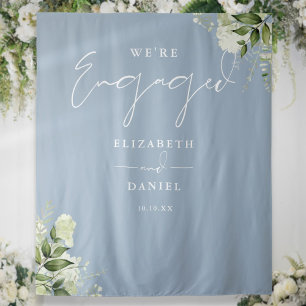 Greenery Dusty Blue Engagement Party Backdrop Tapestry