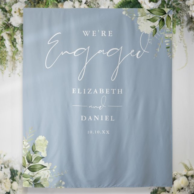 Greenery Dusty Blue Engagement Party Backdrop Tapestry (Greenery Dusty Blue Engagement Party Backdrop)