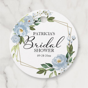 Greenery Dusty Blue Floral Geometric Bridal Shower Favour Tags