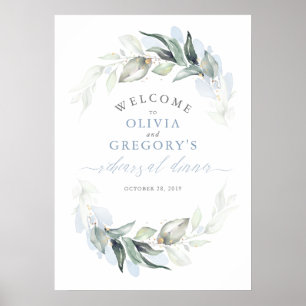 Greenery Dusty Blue Rehearsal Dinner Welcome Sign