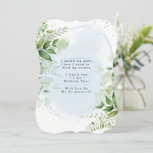 Greenery Dusty Blue Will You Be My Bridesmaid  Inv Invitation