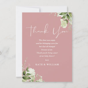 Greenery Dusty Rose Pink Baby Shower Poem Thank You Card
