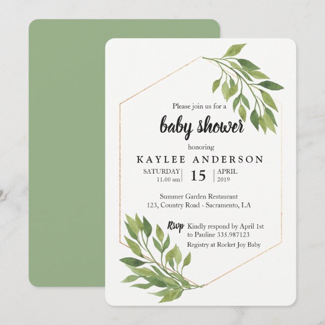 Greenery elegant Baby shower invitation (Front/Back)