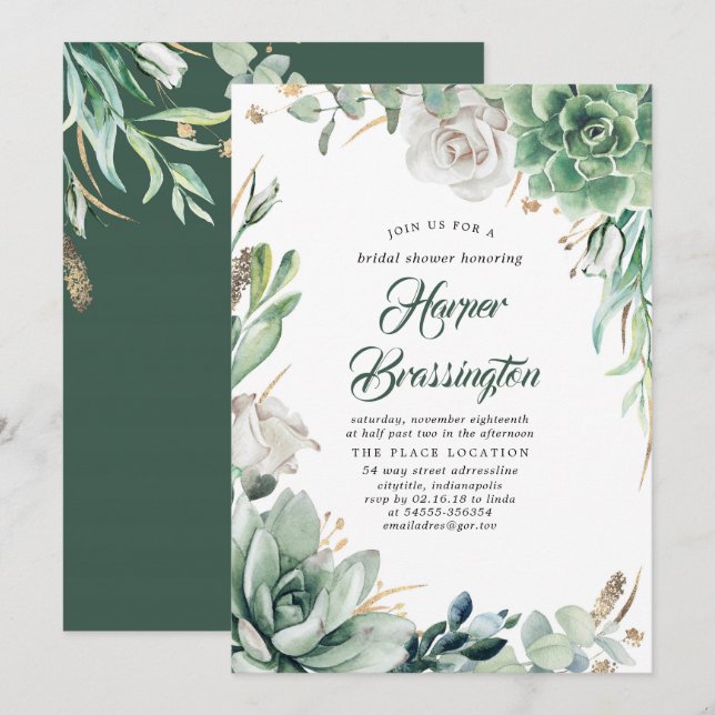 Greenery | Elegant Country Garden Bridal Shower Invitation (Front/Back)