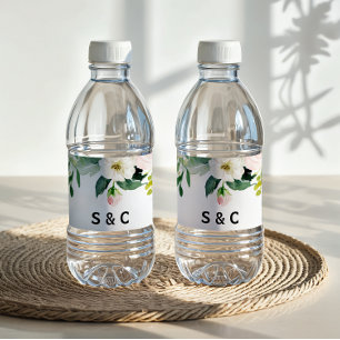 Greenery Elegant Floral Water Bottle Label
