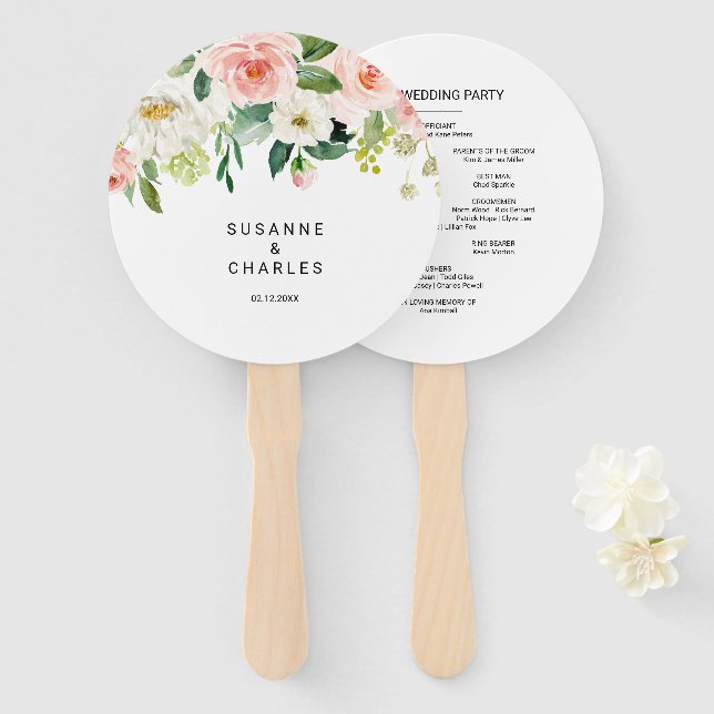 Greenery Elegant Floral Wedding Hand Fan (Front and Back)