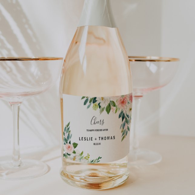 Greenery Elegant Floral Wedding Sparkling Wine Lab Label (Creator Uploaded)