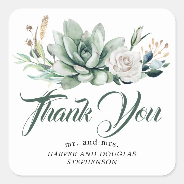 Greenery Elegant Garden Wedding Thank You Square Sticker (Front)