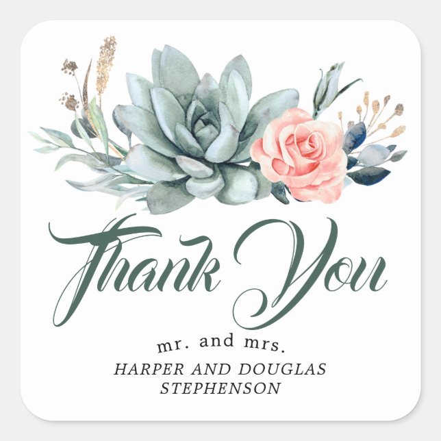 Greenery Elegant Garden Wedding Thank You Square Sticker (Front)