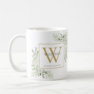 Greenery Elegant Gold Personalised Monogram Coffee Mug