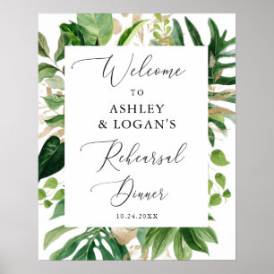 Greenery Elegant Rehearsal Dinner Welcome Poster