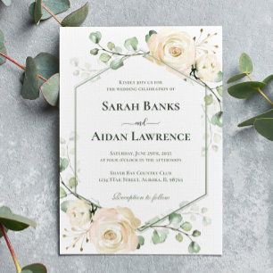 Greenery Elegant Rose Geometric Wedding Invitation