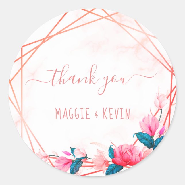 Greenery Elegant Rose Gold Geometric Frame Classic Classic Round Sticker (Front)