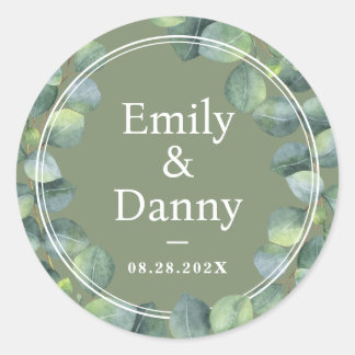 Greenery Elegant Sage Green Botanical Wedding Classic Round Sticker