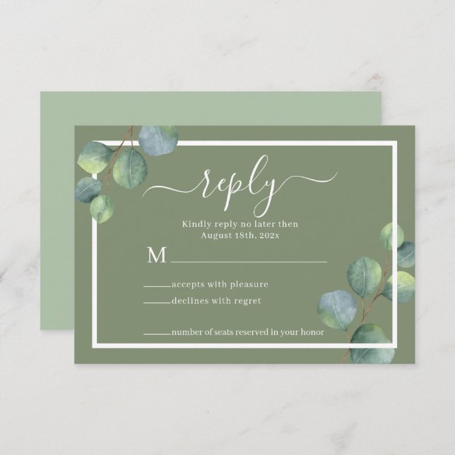 Greenery Elegant Sage Green Botanical Wedding RSVP (Front/Back)