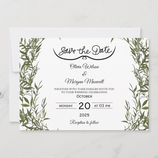 Greenery Elegant Save The Date Invitation (Front)
