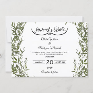 Greenery Elegant Save The Date Invitation