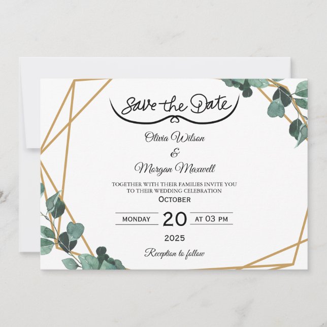 Greenery Elegant Save The Date Invitation (Front)