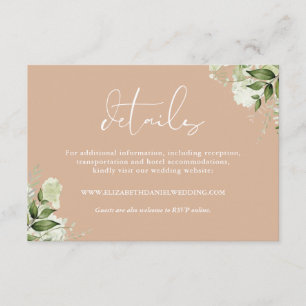 Greenery Elegant Tan Wedding Details Enclosure Card