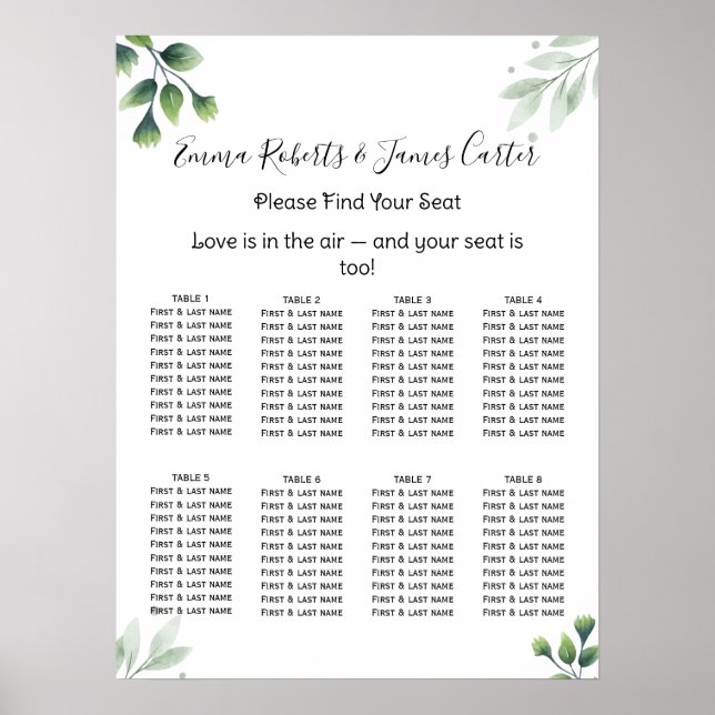 Greenery Elegant Wedding Seating Chart (Front)