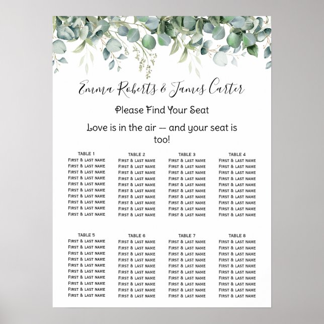 Greenery Elegant Wedding Seating Chart (Front)
