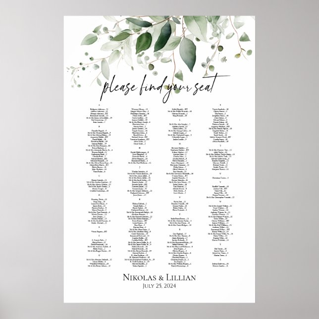 Greenery elegant wedding seating chart (Front)