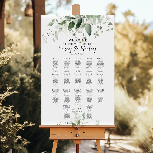 Greenery elegant wedding seating chart 17 tables (Creator Uploaded)