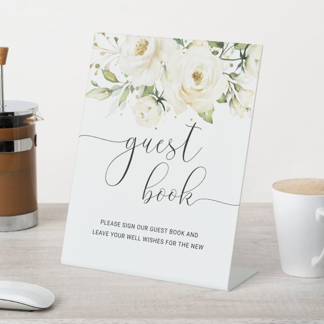 Greenery Elegant White rose Guest Book Sign (In SItu)