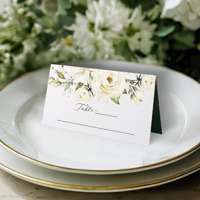 Greenery Elegant White rose Wedding Place Card (Creator Uploaded)