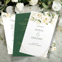 Greenery Elegant White rose Wedding Program