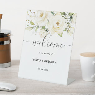Greenery Elegant White rose Wedding Welcome Sign