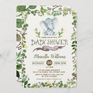 Greenery Elephant Baby Shower Invitation Botanical