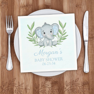 Greenery Elephant Blue Boy Baby Shower Napkin