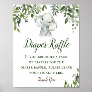 Greenery Elephant Diaper Raffle Sign