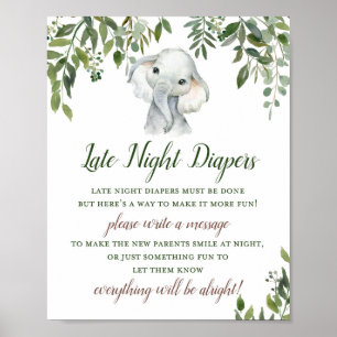 Greenery Elephant Late night Diapers Sign