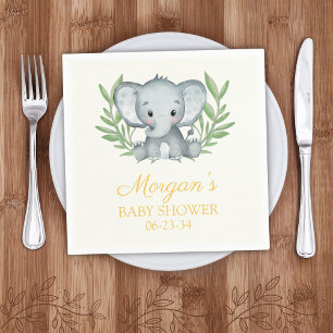 Greenery Elephant Yellow Neutral Baby Shower Napkin