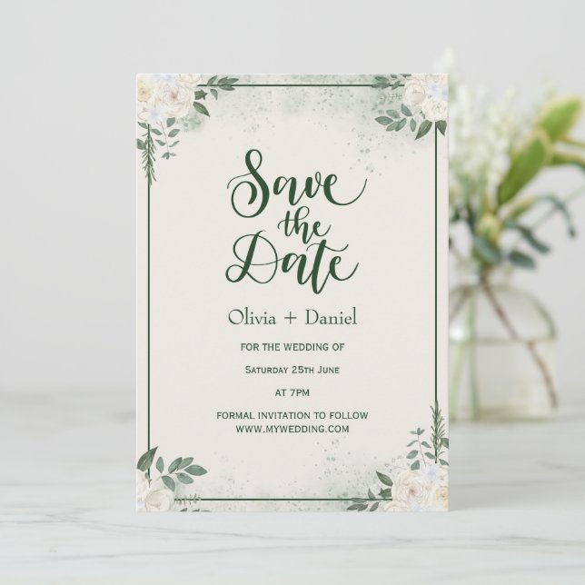 Greenery Elopement Save The Date Invitation (Standing Front)