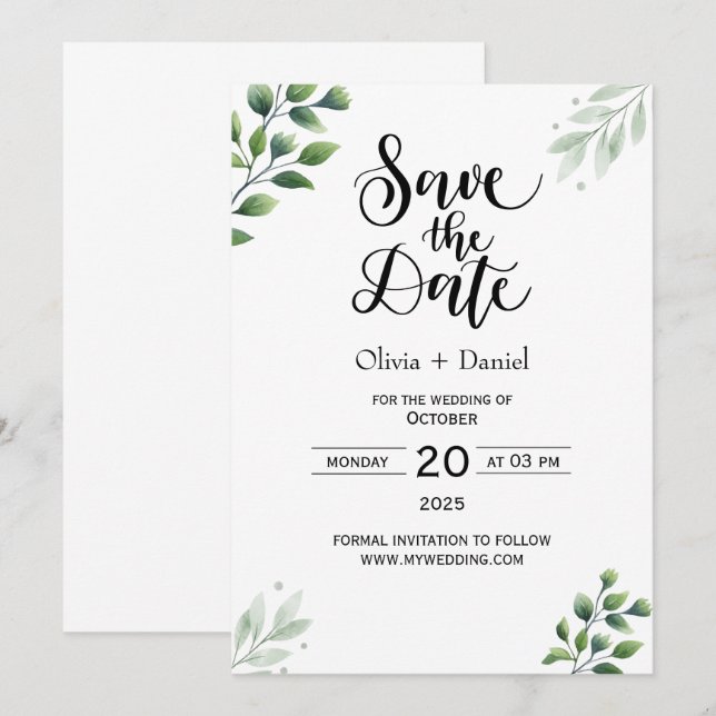 Greenery Elopement Wedding Date Invitation (Front/Back)