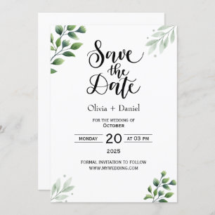 Greenery Elopement Wedding Date Invitation