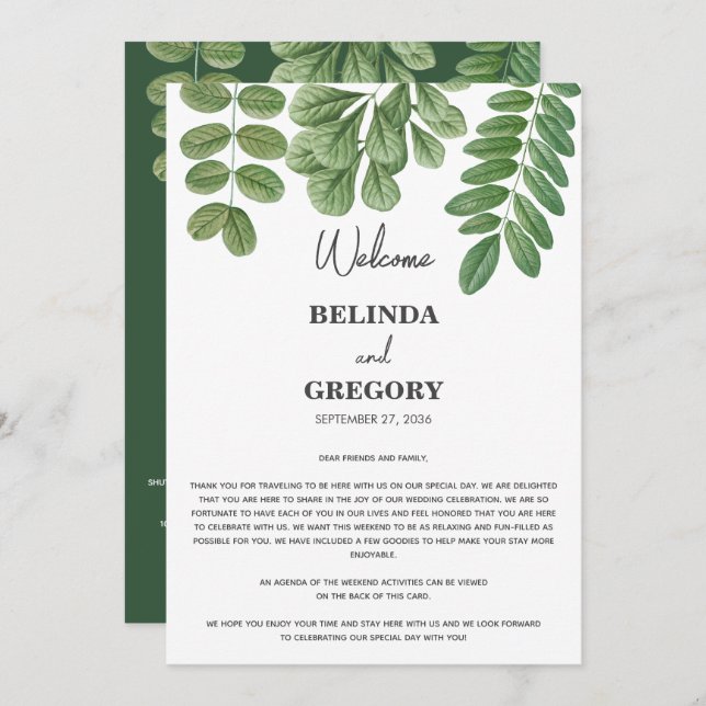 Greenery Emerald Green Wedding Itinerary  Programme (Front/Back)