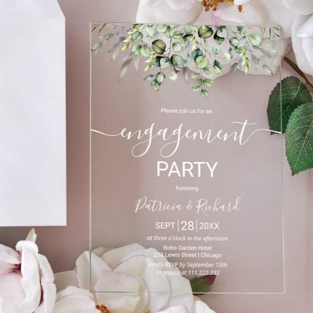 Greenery Engagement Party Acrylic Invitations (Creator Uploaded)
