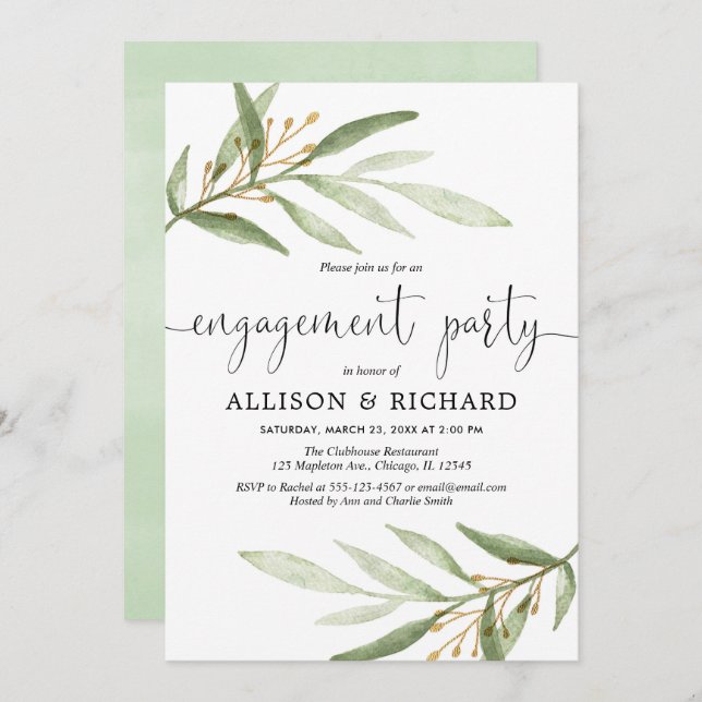 Greenery engagement party invitation (Front/Back)