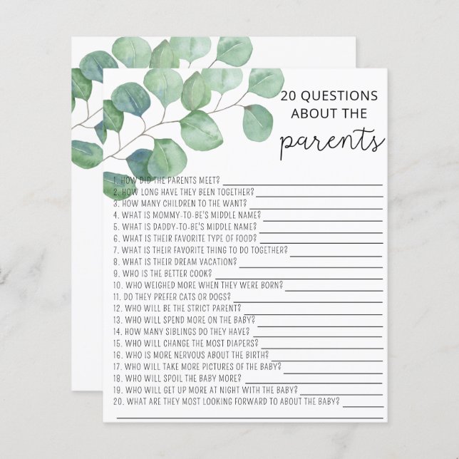 Greenery Eucalyptus 20 Questions about the Parents (Front/Back)