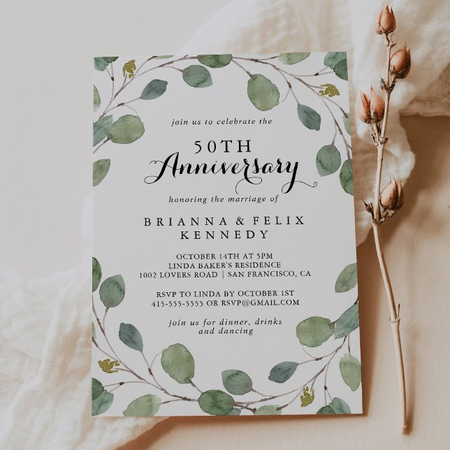 Greenery Eucalyptus 50th Wedding Anniversary Invitation (Creator Uploaded)