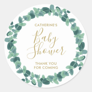 Greenery Eucalyptus Baby Shower Classic Round Sticker