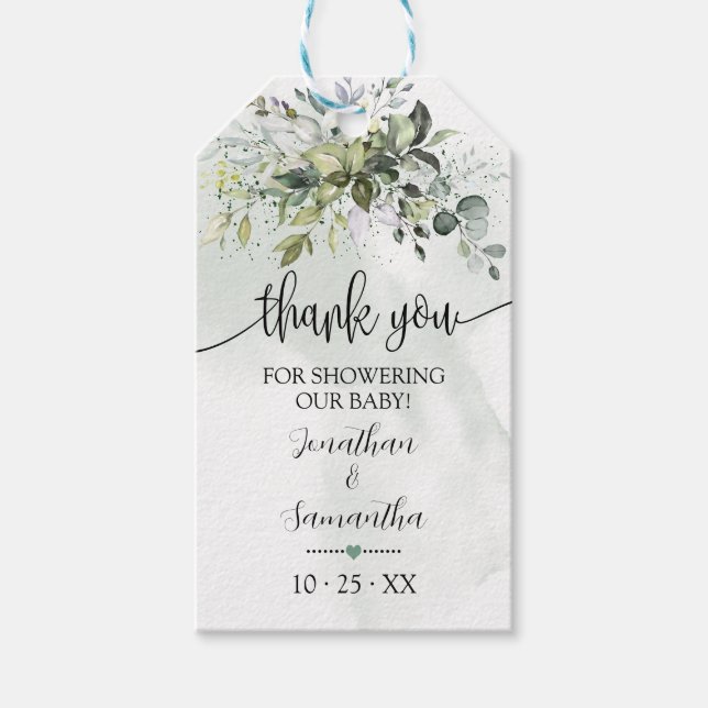 Greenery Eucalyptus Baby Shower Favour Tag (Front)
