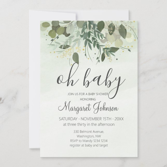 Greenery Eucalyptus Baby Shower Invitation (Front)
