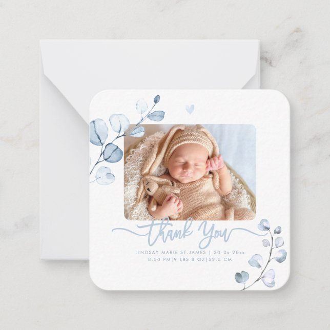 Greenery Eucalyptus Baby Shower Thank You Note Car Card (Front)